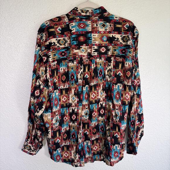 Vintage Western Shirt Womens 14 Aztec Southwestern Rayon Boho 90s Liz Claiborne - Picture 2 of 9